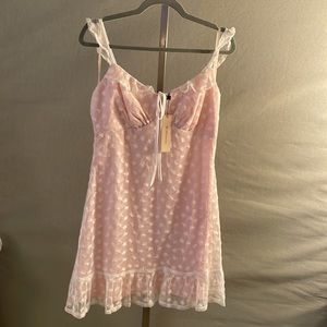 BCBGeneration embroidered tie-front raffled cami dress BNWT  L color ivory pink